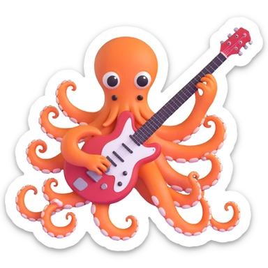 happy octopus with multiple arms playing guitar sticker