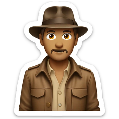 Indiana Jones with a brown jacket and a brown hat, beige shirt sticker