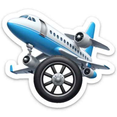he aircraft's landing gear is one inflated, plump wheel with a strut, black in color, cartoon-style sticker