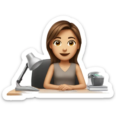 brown haired girl in desk sticker