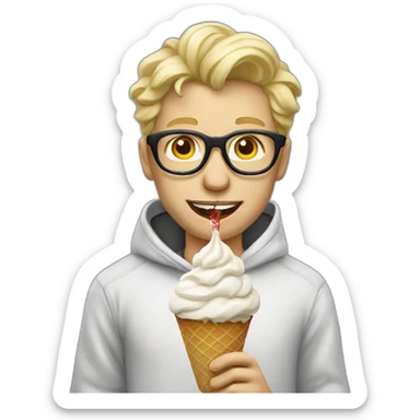 Blonde Man glasses hoodie eats ice cream sticker