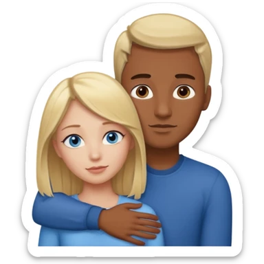 blonde hair blue eyes woman embracing a taller man who has brown skin and dark brown hair sticker