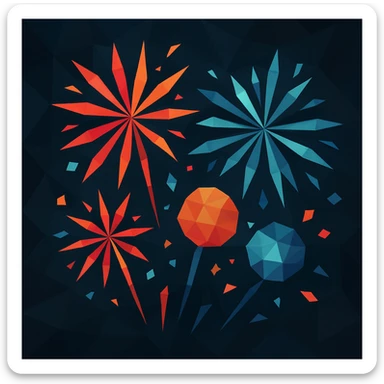 low-poly fireworks in geometric shapes sticker