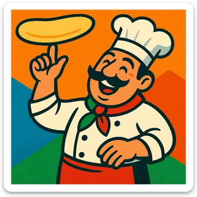 smiling Italian chef spinning pizza dough sticker
