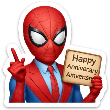 Spider-Man with a sign that says happy anniversary sticker
