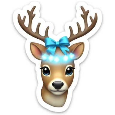 Deer with 8 warm white lights on antlers  blue bow  sticker