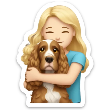Brown hair Girl hugs an Blonde Boy with golden cocker spaniel  sticker