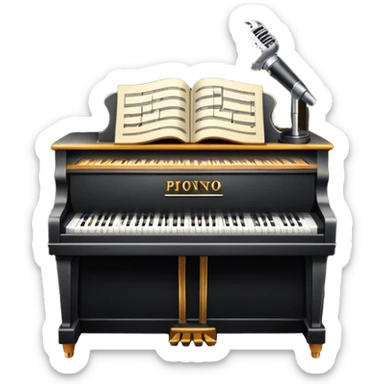 Icon for 50s American Musical Theater: a retro stage with neon lights, a classic microphone, musical notes, vintage theater curtains, and Broadway-style elements. Avoid focusing solely on the piano. Transparent background. sticker