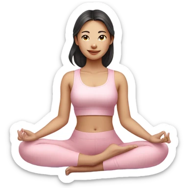 Asian yoga beautiful girl in light pink clothes sitting on a yoga mat sticker