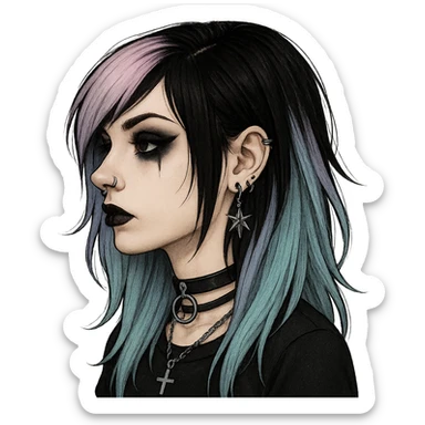 emo girl profile, pastel hair sticker