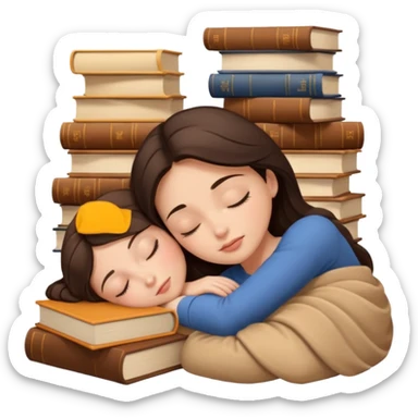 Brunette sleeping with Beige books  sticker