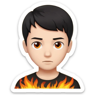 An Emoji of boy with short black hair, who can be described by three words: risk-taker, fire, realist sticker