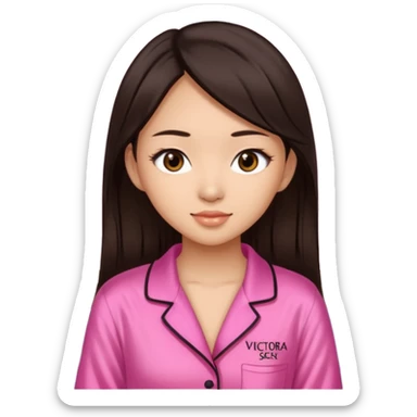 IT Girl, Asian, dark brown hair color, with big brown eyes, wearing Victoria's Secret pajamas sticker