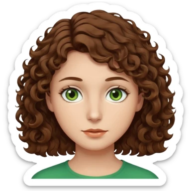 Man in the middle with brown hair and green eyes, women next to him with short brown hair with slight waves, taller women on right side with shoulder length curly hair and brown eyes sticker