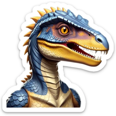 Cinematic Noble jurassic park Velociraptor Portrait Emoji, Poised and menacing, with a sleek, muscular build clad in dark, scaly skin reminiscent of jurassic park Park’s iconic raptor, a sharply curved snout and piercing, intelligent eyes that exude predatory cunning, Simplified yet boldly defined features, highly detailed, glowing with a cool, ominous radiance, high shine, intelligent and relentless, stylized with an air of cinematic prehistoric authority, focused and alert, soft glowing outline, capturing the essence of a watchful and confident jurassic park Velociraptor that appears ready to dash out of the screen with effortless power! sticker
