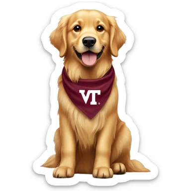 golden retriever with virginia tech bandana  sticker