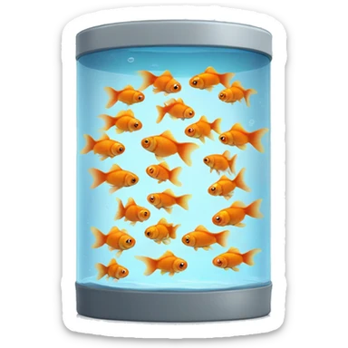 large cylindrical glass container with water and several goldfish swimming inside sticker