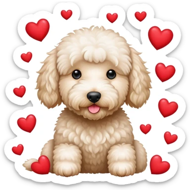 White Goldendoodle surrounded by hearts sticker