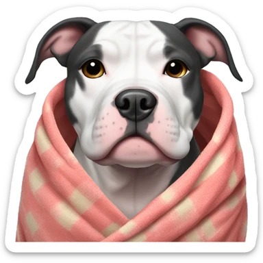 black and white pitbull wrapped up in blankets sticker