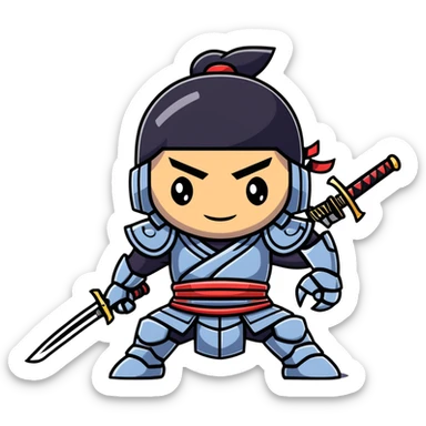 wandering cyborg male samurai with mechanical parts and traditional sword sticker