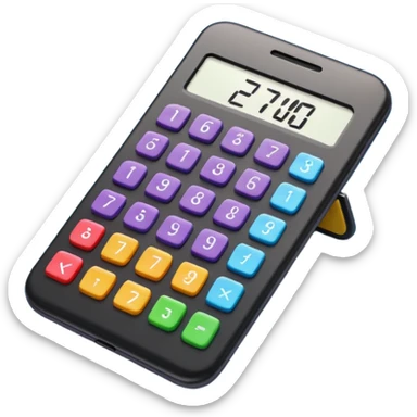 3D iPhone style emoji of a calculator with numbers on display, symbolizing calculation, vibrant colors, isolated on white background, soft shadows, high detail, playful and cute. sticker