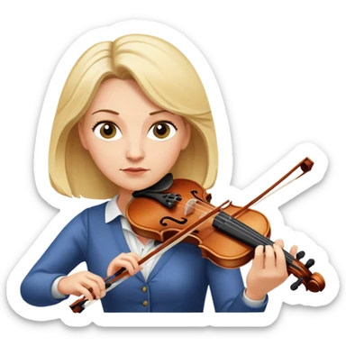 Middle-aged blonde woman playing violin, focused expression sticker