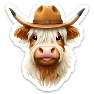 Highland cow with cowboy hat sticker