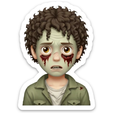 menino com cabelo cacheado e olhos marrons, com aparencia de zumbi sticker