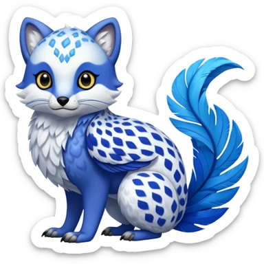 Arctic-Fox-Snow-Leopard-Blue-Tang-Fish-Hyacinth-Macaw-Fakémon-Pokémon-fusion-hybrid-animal-creature, full body sticker