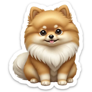 cinematic-[pomeranian]-realistic-full-body-sitting-emoji,-tail-resting-loosely-beside-its-paws,-head-tilted-dramatically, -fluffy-[cream]-fur,-simplified-yet-realistic-focused-features,-highly-detailed,-glowing-with-an-almost-sarcastic-glow sticker