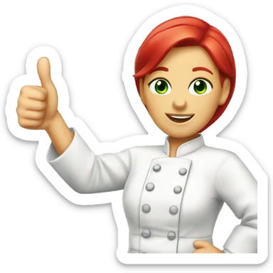 thumbs up green eyes red haired female chef sticker