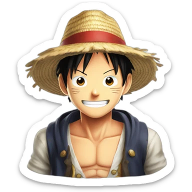 luffy from one piece with meet wearing strawhat sticker