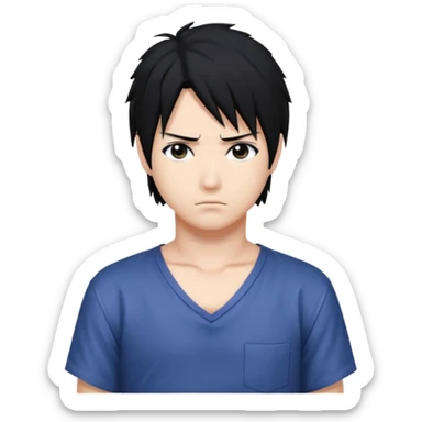 Sasuke. White low cut shirt, sticker