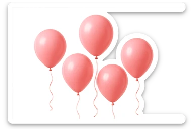 5 palloncini rosa fluttuano in aria isolati su sfondo bianco, iperrealistico 4k sticker