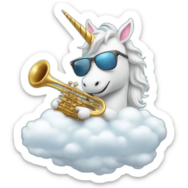 a unicorn wearing sunglasses and playing saxophone on a cloud sticker