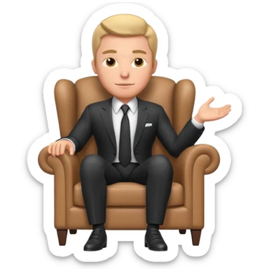 businessman sitting in an armchair, confident relaxed pose, formal suit and tie, professional corporate vibe, 3D cartoon style, mobile game icon style, clean background, no text, no watermark
 sticker