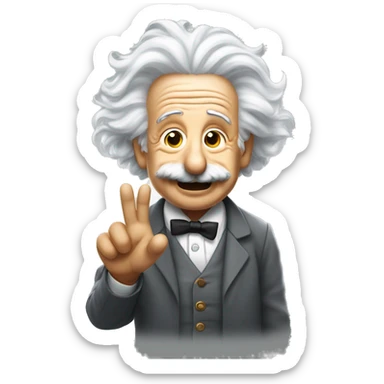 albert einstein with vawing hand and is happy sticker