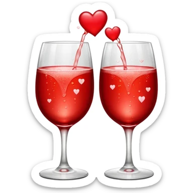 2 red champagne glasses are clinking and 3 red hearts are flying from above sticker