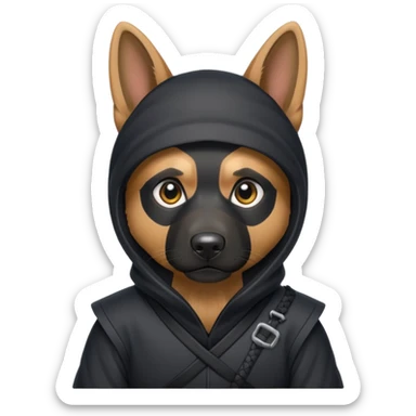 German shepherd with a ninja suit sticker