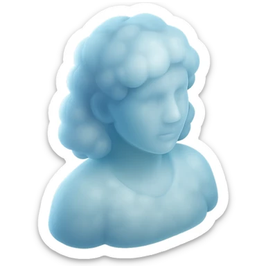 person looking straight, composed entirely of bright, puffy clouds, shoulder length, matte glass style sticker