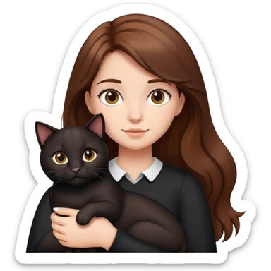 Brown-haired girl holding a big black cat sticker