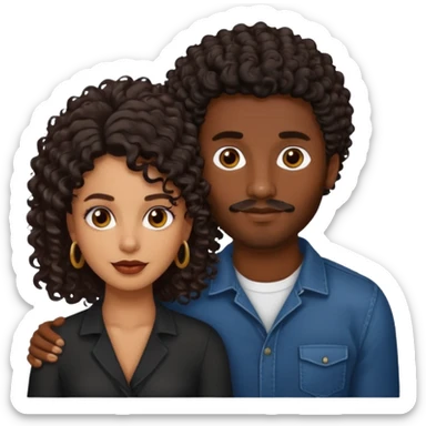 Dark brown skin man with a light beard and a curly   fade haircut with dark brown eyes with a brown skin  Latina woman with dark wavy hair  sticker