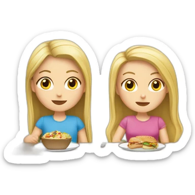 white girl with blonde hair and white girl with brunette hair eat lunch on the table sticker