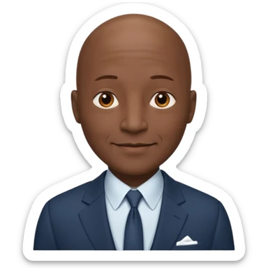 Fuller lips Black bald 55 year old looks younger  man no facial hair brown eyes kind smile wide nose sticker