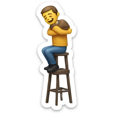 man hugging a stool sticker