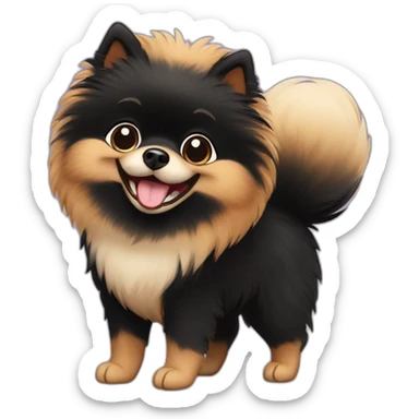 smiling black and tan fluffy pomeranian sticker
