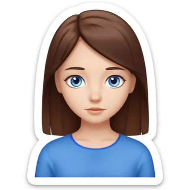 a girl with straight brown hair below shoulders and blue eyes sticker