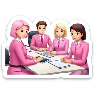 people in pink SPAM office setting with a SPAMGAGE meeting landscape  sticker