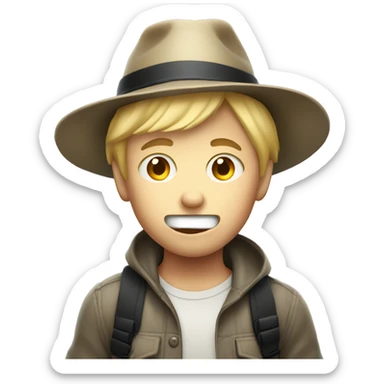 blond boy with hat scared Flashlight in hand spooky halloween sticker