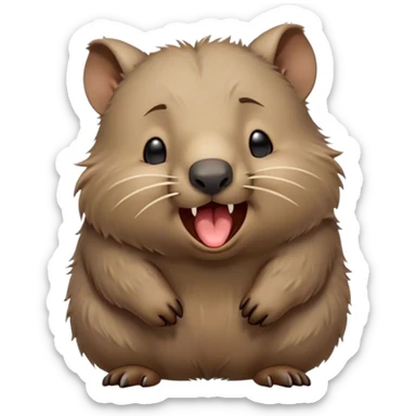 Cinematic Cute Yawning Wombat Portrait Emoji, Head tilted slightly with a dramatic, wide-open yawn, showcasing a soft, downy shaggy brown fur with drooping ears, round eyes barely open in drowsy contentment, Simplified yet irresistibly adorable features, highly detailed, glowing with a soft, cozy glow, high shine, relaxed yet expressive, stylized with a touch of rustic charm, bright and endearing, soft glowing outline, capturing the essence of a sleepy yet affectionate wombat, so drowsy it feels like it could stretch out of the screen and curl up for a nap! sticker